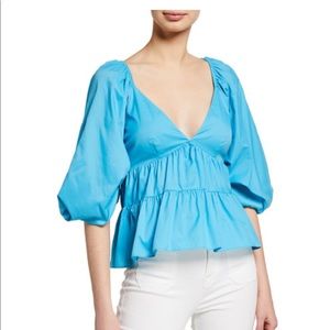Blue puff sleeve staud top